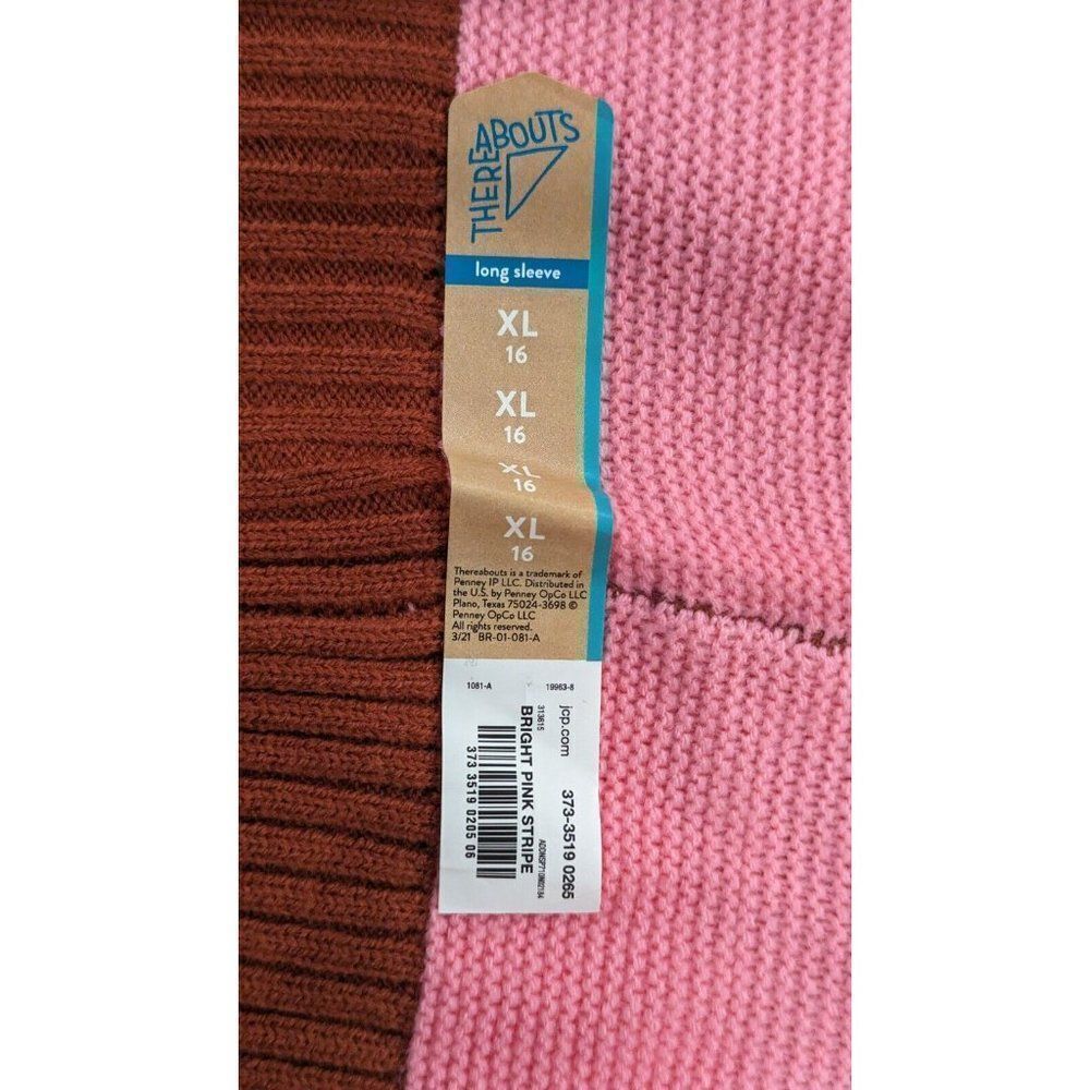 There Abouts Girls Size XL 16 Bright Pink Stripe Sweater Acrylic Long Sleeve - Picture 9 of 9